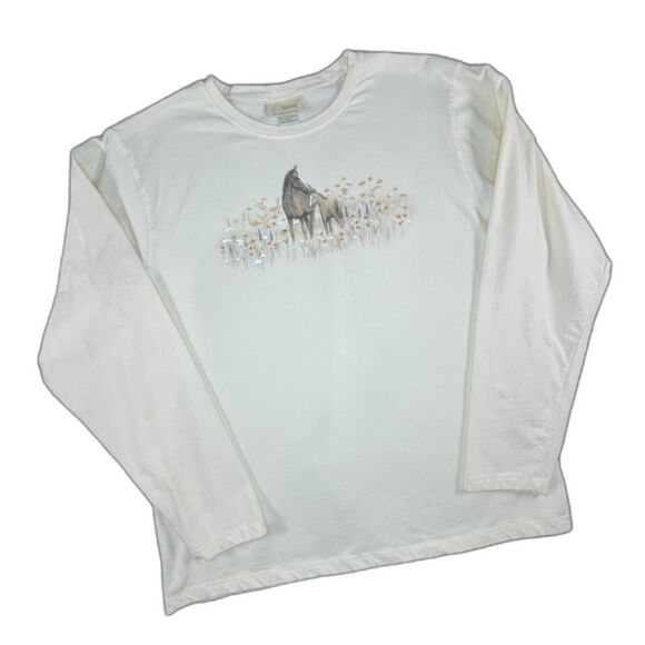 Artisan Tops - Artisans Vintage Horse Graphic Equestrian Shirt XXL Cream Western Boho Cowboy
